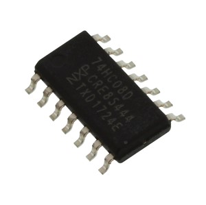 Quad 2-Input AND gate, CMOS, low power dissipation, high noise immunity, 2-6V supplyvoltage, -40c to +125c operating temperature range, SMD SOIC-14 package