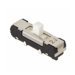 12V 200mA SP3T Surface mount slide switch, gull wing terminals, top setting, silver contacts, 2mmswitch travel, polyamide nylon actuator material UL94V-0