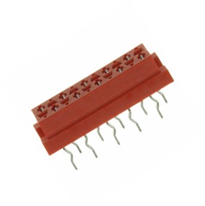 10-pin Dual row female Micro-Match IDC connector, 2.54mm pitch, vertical PCB mount, glass filledpolyester (red) housing, tin over nickel plated pins