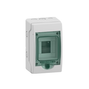 Mini Kaedra enclosure for modular device, 1 x opening, 4 x 18mm modules, Class II doubleinsulation, 63A rated current, self-extinguishing polymer enclosure, IP65 rated, IEC 61439-3, IEC60670-1, IEC60695-2-1, EN50262 approvals Mini Kaedra enclosure for modular device, 1 x opening, 4 x 18mm modules, Class II doubleinsulation, 63A rated current, self-extinguishing polymer enclosure, IP65 rated, IEC 61439-3, IEC60670-1, IEC60695-2-1, EN50262 approvals