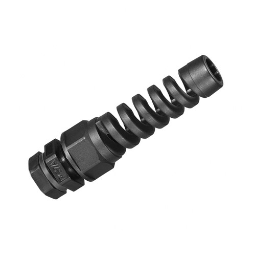 M12 x 1.5 Cable gland, intergral claw type, black colour, Nylon 6 UL94V2, Neoprene gasket, 3-6.5mmcable range, IP68 water resistance, strain relief, UL certified