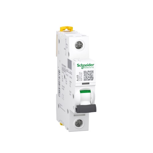 25A Miniature circuit breaker, single pole, DIN-rail mounting, type C curve, 6kA shortcircuit breaking capacity, 230VAC 50/60Hz, 20,000 cycle mechanical endurance, 10,000 cycleelectrical endurance