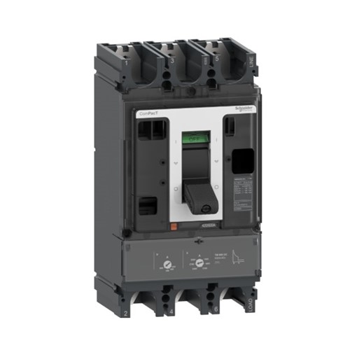 250A ComPacT NSX400S Circuit breaker, DC network, 100kA/750VDC breaking capacity, 3-pole, 5,000cycle mechanical endurance, 2,000 cycle electrical endurance, IP40 protection, IEC/EN 60947-2