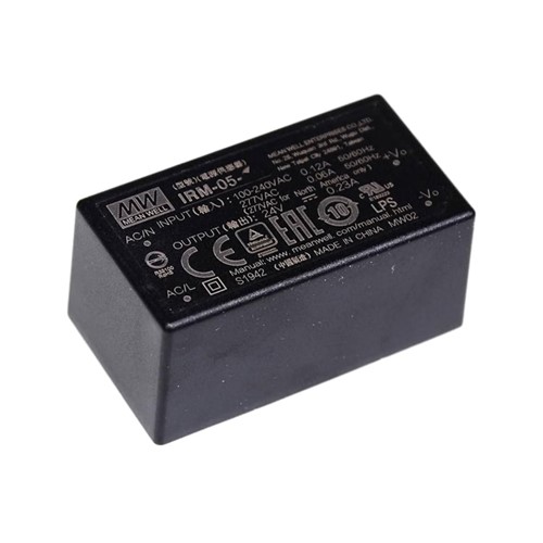 24VDC PCB Mount power module, 0.23A 5.52W, 85-305VAC or 120-430VDC input voltage, 77%efficiency, 115-260% overload rating, -30c to +70c operating temperature range, 4-pin 222A case(45.7mm x 25.4mm x 21.5mm), isolation class II