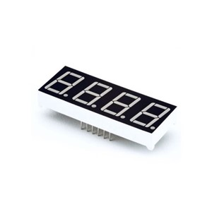 4-Digit 7-segment LED display, white segment colour on black background, pure-green emittedcolour, 14.20mm digit height, 12-pin, common cathode