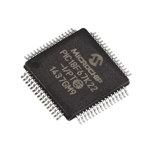 PIC18 Series high performance, low power, high performance microcontroller, 128kB flash memory,1kB EEPROM, 4kB SRAM, 53 I/O pins, 16 x 12-bit A/D channels, 3 x comparators, EUSART, SPI, i2C, SMDTQFP-64 package