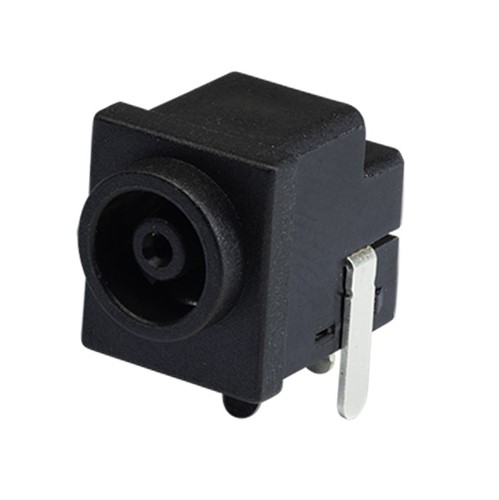 PCB Mount DC power jack, 24V 3A rated, horizontal mount, 5000 cycle life, PBT UL94V-0 black housing